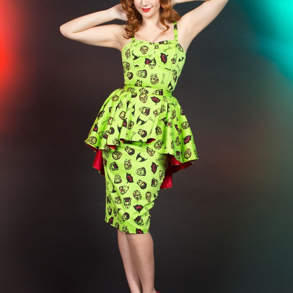 Pinup Girl Clothing Gloria Monster Print Wiggle Dress Size Medium